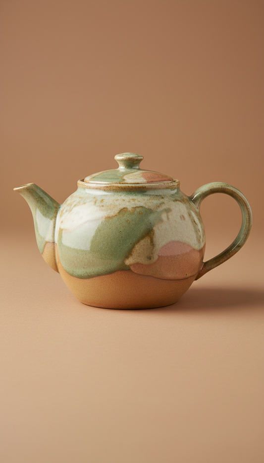 Hand-Glazed Stoneware Teapot with Oak Handle