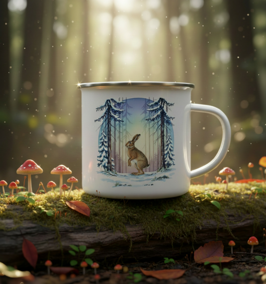 Mug with forest design on a grassy patch with mushrooms